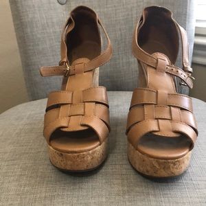 Tan leather wedges-Tory Burch